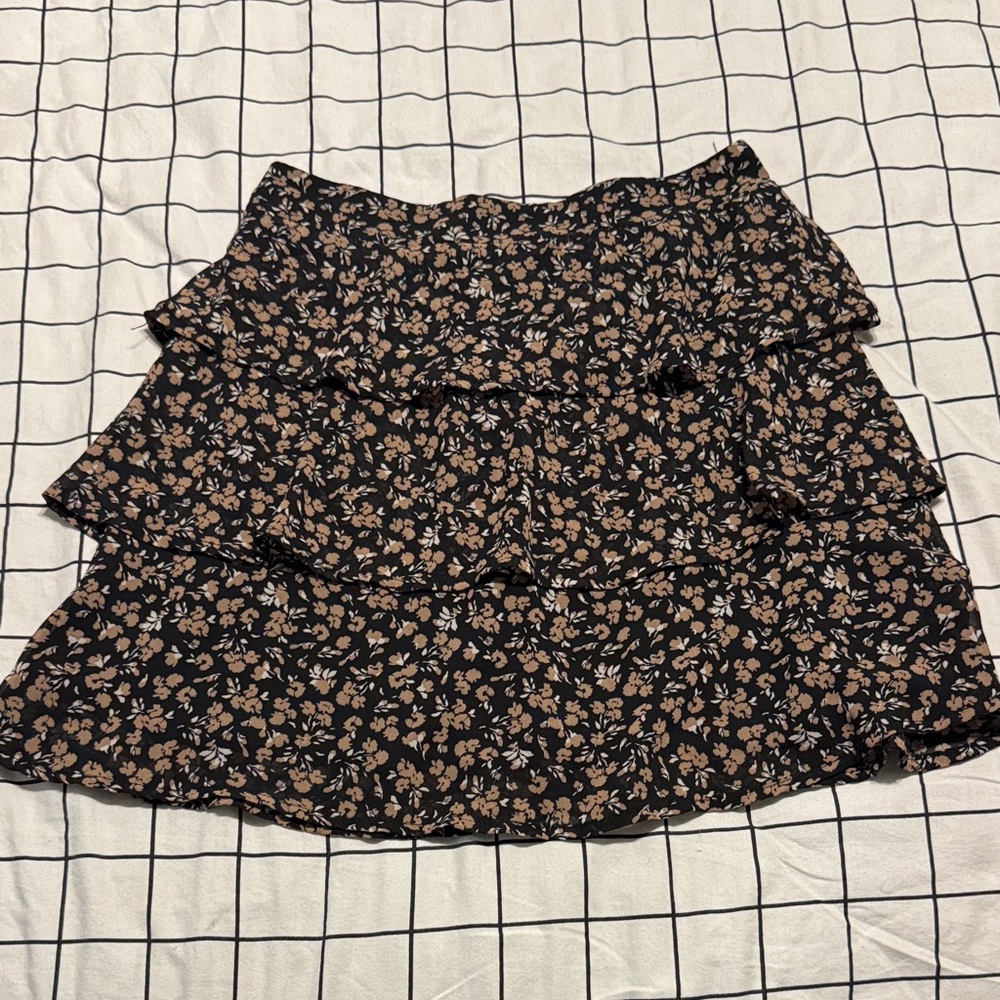 Floral Tiered Black and Brown Skirt